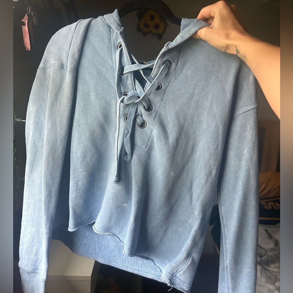 American Eagle Blue Lace-Up Hoodie